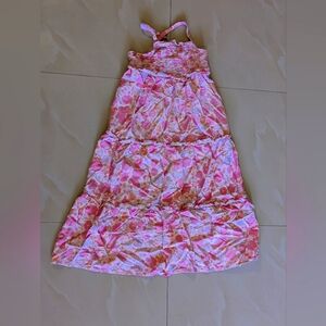 cat & jack orange pink tropical floral  sleeveless maxi dress 7/8 girls